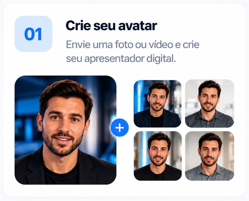 Crie seu avatar — Envie uma foto ou vídeo e crie seu apresentador digital.