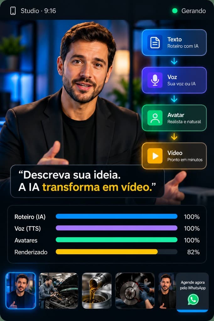 RN8 Studio AI — do roteiro ao vídeo com avatar, cenas e WhatsApp