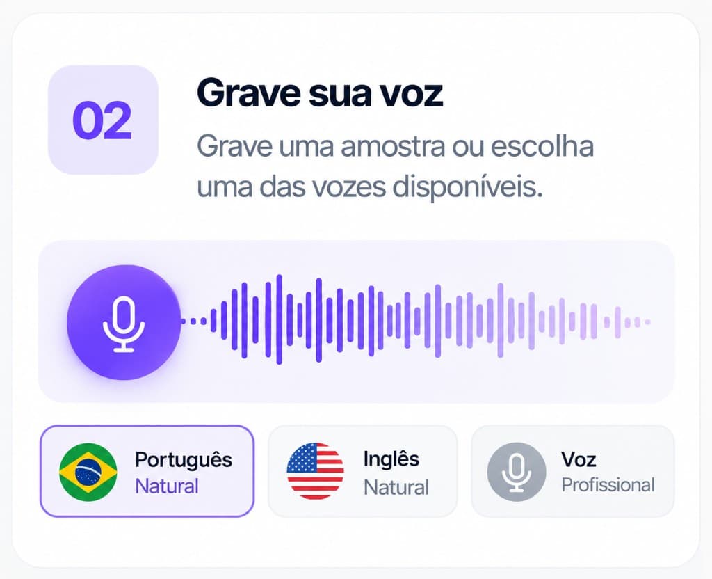 Grave sua voz — Grave uma amostra ou escolha uma das vozes disponíveis.